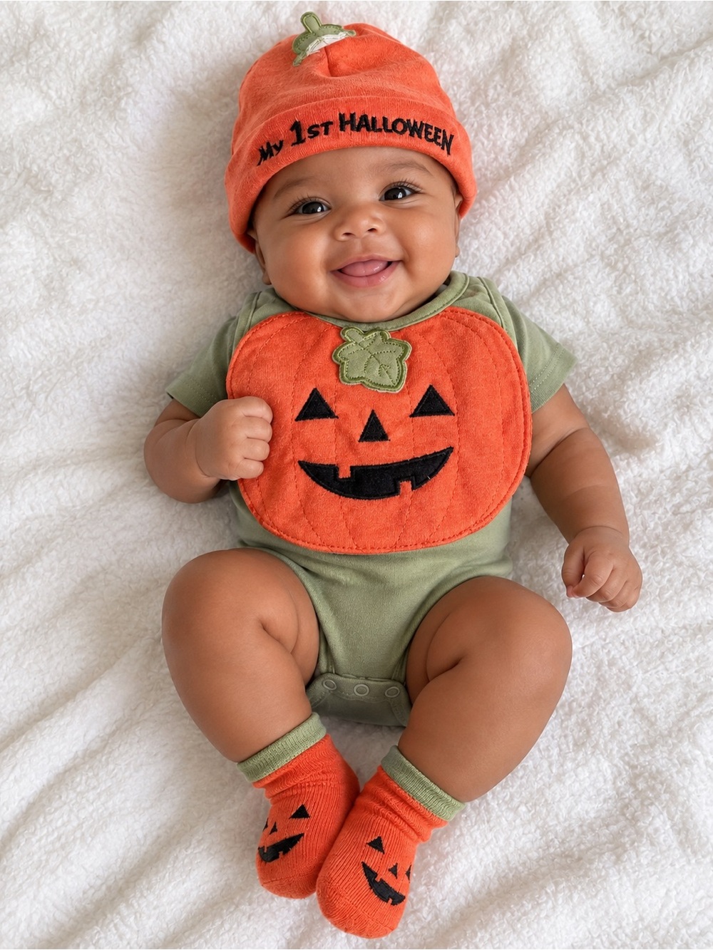 Baby Pumpkin Halloween Hat, Bib & Sock Set NWT